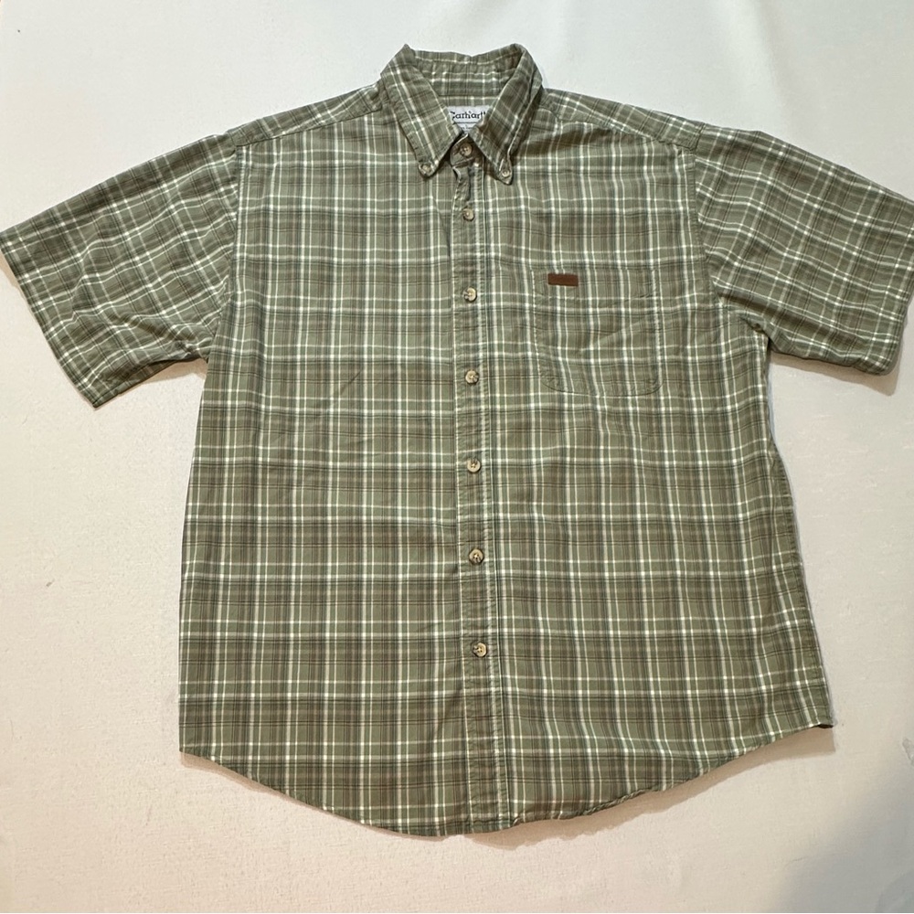 Carhartt Green Plaid Button Up Shirt Size L